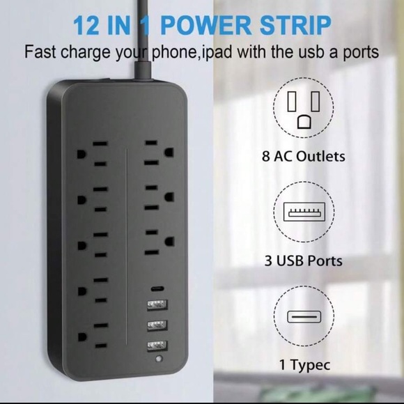 Black Power Strip with USB Ports - Picture 1 of 4